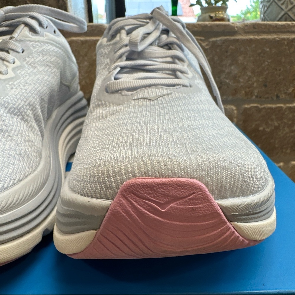 Hoka White Athletic Shoes with Pink Heel Loop - Picture 6 of 16